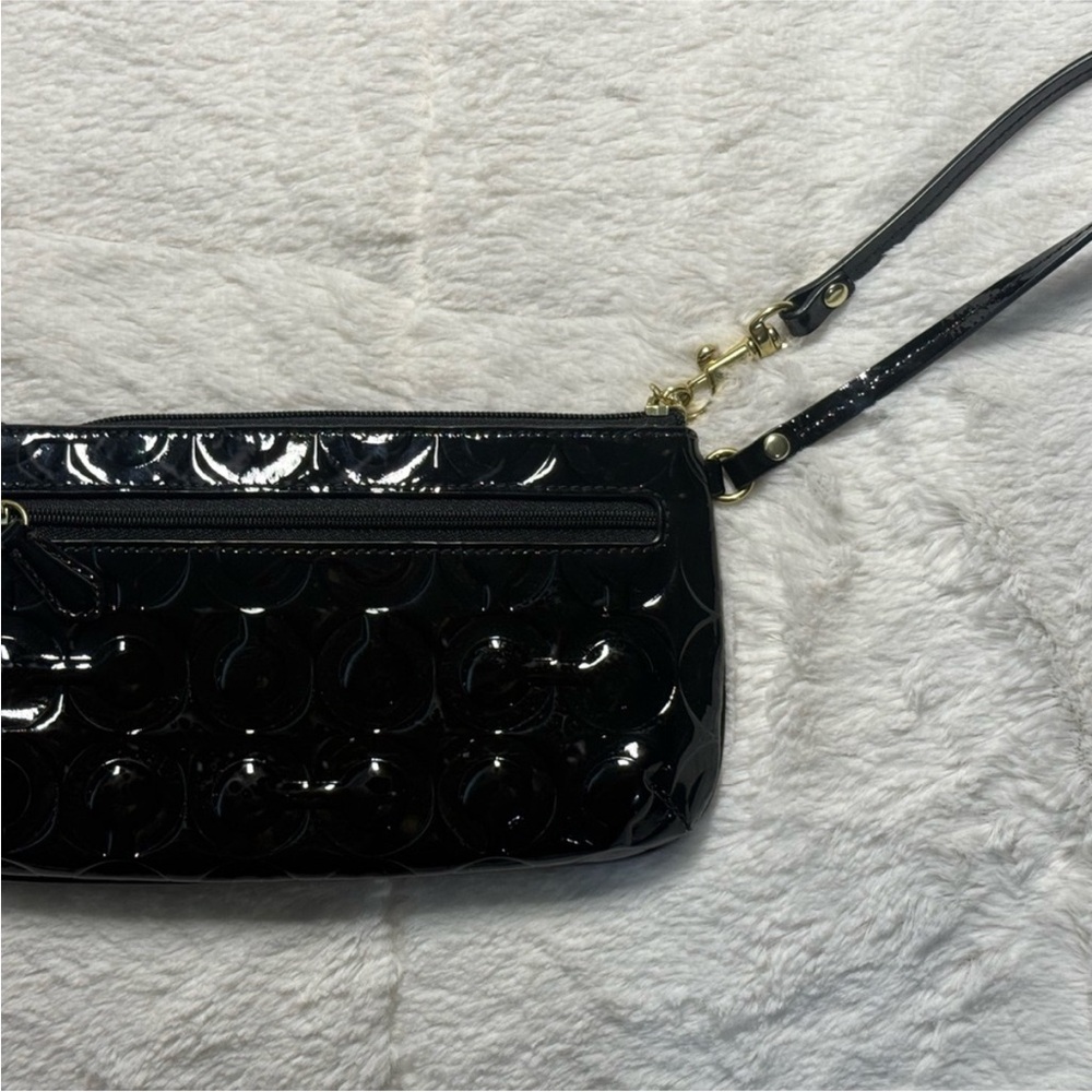 Coach Peyton Op Art Embossed Black Patent Leather Wristlet ~ Lk. New😍 - Picture 4 of 9